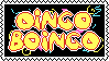 A black stamp that has yellow bubble letter font that reads: Oingo Boingo